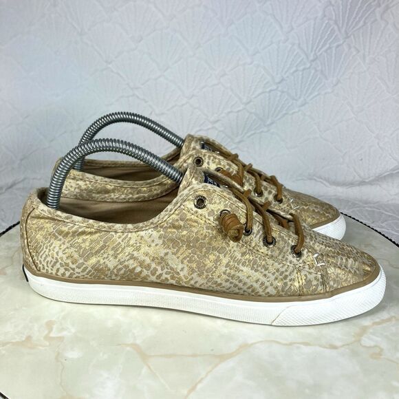 Sperry Top Sider Shoes Womens Size 8.5 Metallic Gold Seacoast Python Sneakers - Picture 1 of 12